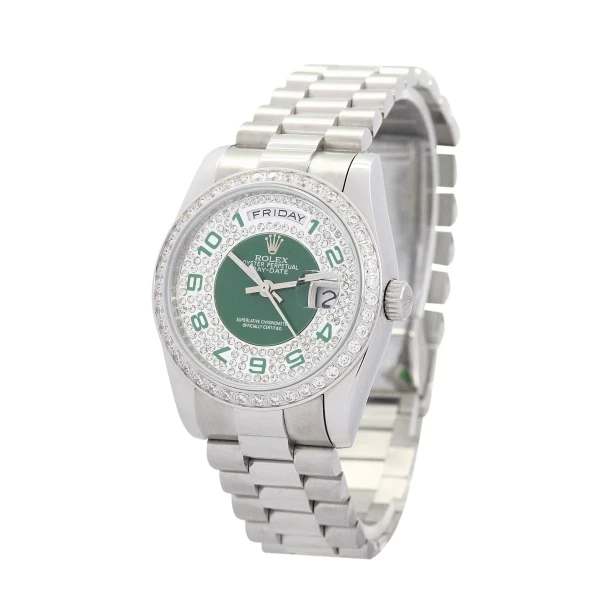 Replica Rolex Day-Date Green and Silver with Diamonds Dial 118346 36 mm