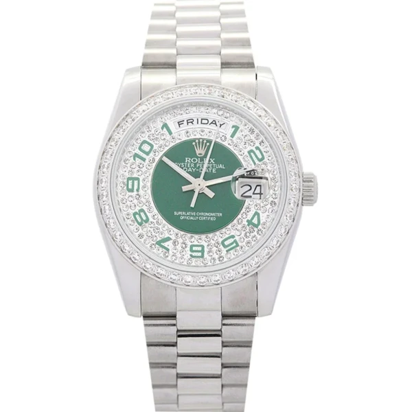 Replica Rolex Day-Date Green and Silver with Diamonds Dial 118346 36 mm