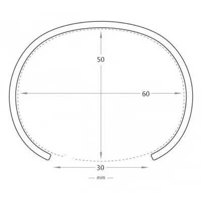 Titanium Steel Bezel Bracelet size guide showing exact dimensions: 60mm width, 50mm height, 30mm opening gap
